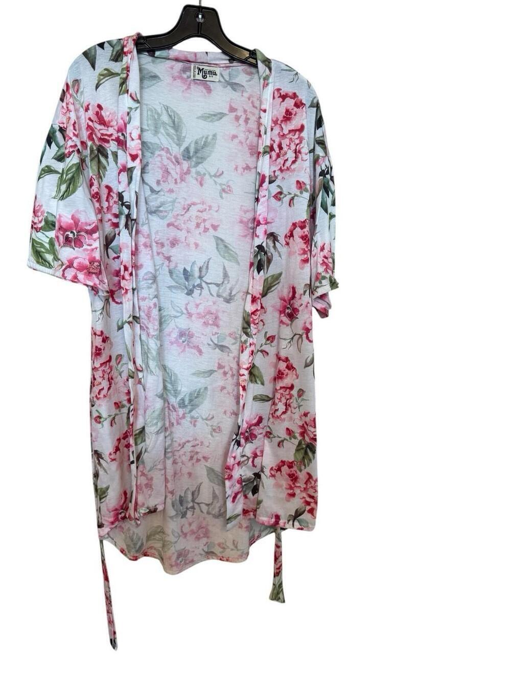 Show Me Your Mumu O/S Brie Garden of Blooms Short Kimono Robe Pink Green Floral - Picture 2 of 6